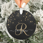 Glam Gold Glitzer Diamond Sparkle Elegantes Monogr Ornament<br><div class="desc">Erstellen Sie Ihre eigene personalisierte Schwarz-Gold-Diamant-Funkelschmuck mit Ihrem eigenen Monogramm und Namen.</div>
