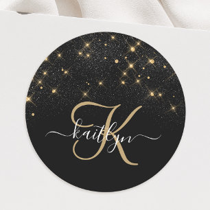 Glam Gold Glitzer Diamond Sparkle Elegantes Monogr Runder Aufkleber