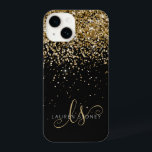 Glam Gold Glitzer Elegantes Monogramm iPhone 14 Hülle<br><div class="desc">Glam Gold Glitzer Elegant Monogram iPhone Case. Dieses schicke Gehäuse mit elegantem goldglänzenden Glitzer auf schwarzem Hintergrund ist einfach zu personalisieren. Das Design enthält Ihr handgeschriebenes Skriptmonogramm mit hübschen Wirbel und Namen.</div>