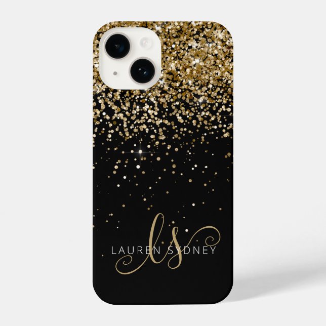 Glam Gold Glitzer Elegantes Monogramm iPhone Hülle (Rückseite)