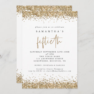 Glam Gold Glitzer Fiftieth Party White Einladung