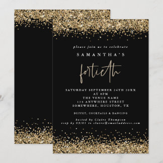 Glam Gold Glitzer Fortieth Party Black Einladung