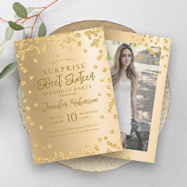 Glam Gold Glitzer Foto SURPRISE Sweet 16 Einladung