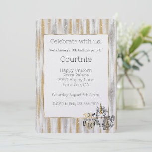 Glam Gold Glitzer Glanz Silber Einhorn Geburtstag Einladung