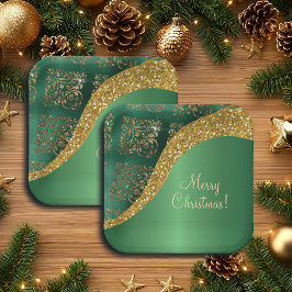 Glam Gold Glitzer Green Metallic Pappteller