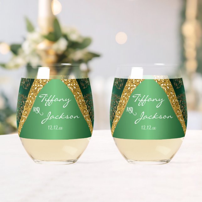 Glam Gold Glitzer Green Metallic Wedding Weinglas Ohne Stiel (Insitu (Hochzeit))