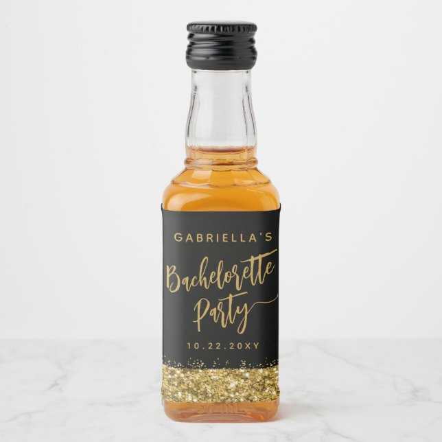 Glam Gold Glitzer Junggeselinnen-Abschied Bridge N Alkoholflaschenetikett (Vorderseite)