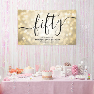 Glam Gold Glitzer Lights 50. Geburtstag Banner