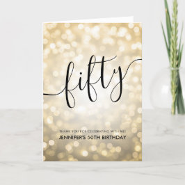 Glam Gold Glitzer Lights 50. Geburtstag Vielen Dan Dankeskarte