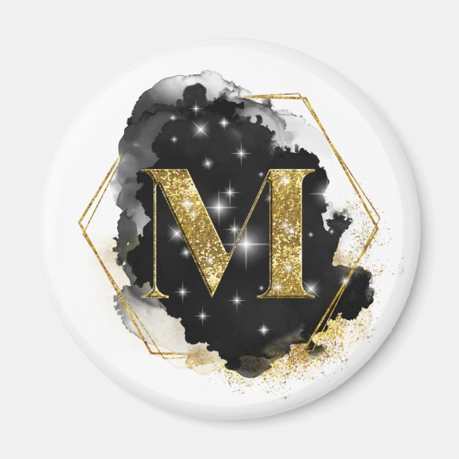Glam Gold Glitzer M Monogram Magnet (Vorne)
