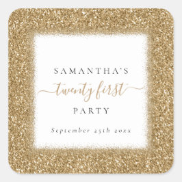 Glam Gold Glitzer Name 21. Geburtstag Party Quadratischer Aufkleber