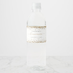 Glam Gold Glitzer Name Datum Quinceañera Party Wasserflaschenetikett