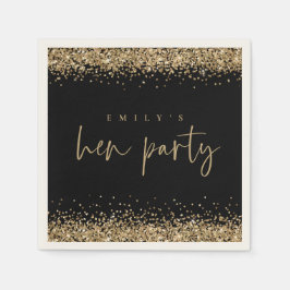 Glam Gold Glitzer Name Hen Party Black Serviette