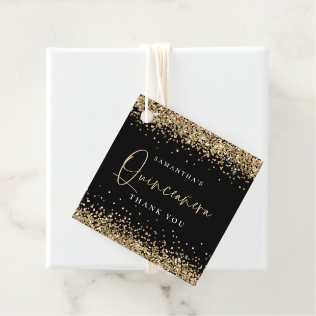 Glam Gold Glitzer Name Quinceañera Vielen Dank Geschenkanhänger (Beispiel)