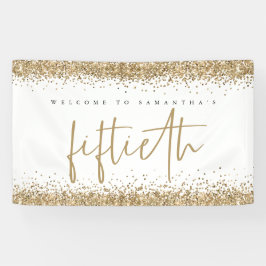 Glam Gold Glitzer Name Welcome Fiftieth Banner