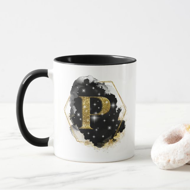 Glam Gold Glitzer P Monogram Tasse (Mit Donut)