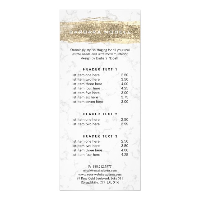 Glam Gold Glitzer Paint White Marble Werbekarte (Vorne)