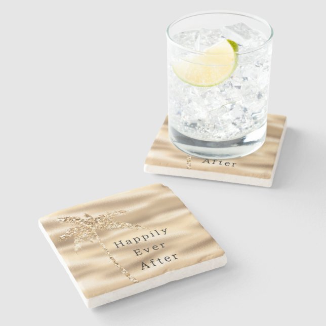 Glam Gold Glitzer Palm Tree Steinuntersetzer (Seitenansicht)