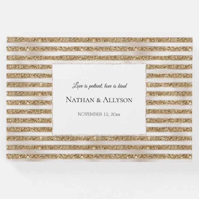 Glam Gold Glitzer Pearl Streifen Gästebuch (Vorderseite)