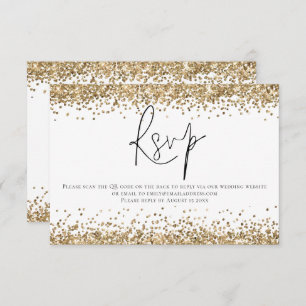Glam Gold Glitzer QR Code Script Hochzeit RSVP Karte