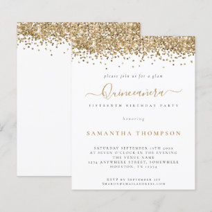 Glam Gold Glitzer Quinceañera Einladung