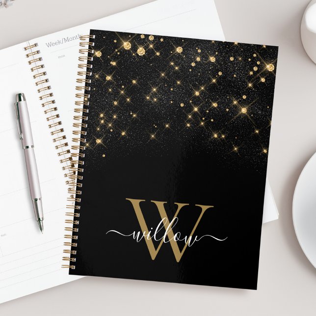 Glam Gold Glitzer Sparkling Elegante Luxe Monogram Planer (Von Creator hochgeladen)