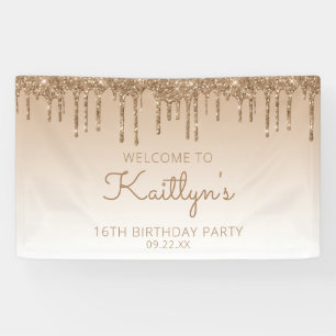 Glam Gold Glitzer Tropfen 16. Geburtstagsparty Banner