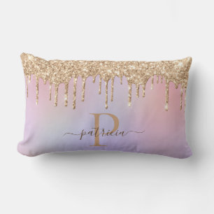 Glam Gold Glitzer Tropfen Elegante Monogram Lumbar Lendenkissen