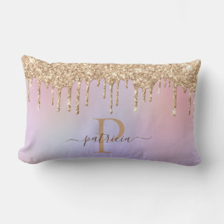 Glam Gold Glitzer Tropfen Elegante Monogram Lumbar Lendenkissen