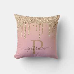 Glam Gold Glitzer Tropfen Elegante Monogram-Wurfpf Kissen