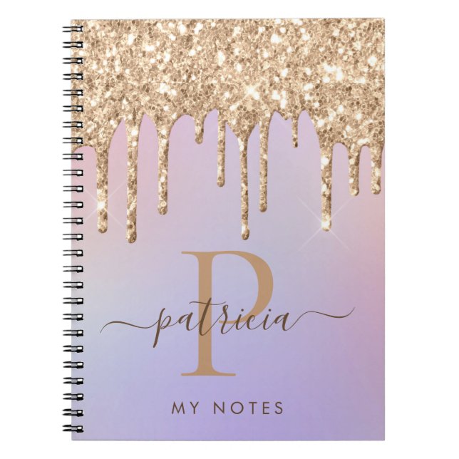 Glam Gold Glitzer Tropfen Elegantes Monogram Noteb Notizblock (Vorderseite)