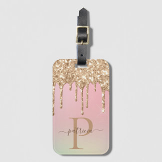 Glam Gold Glitzer Tropfen Elegantes Monogramm Gepäckanhänger