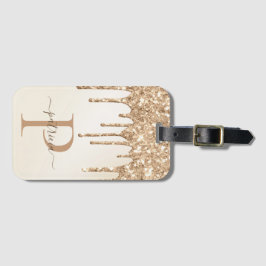 Glam Gold Glitzer Tropfen Elegantes Monogramm Gepäckanhänger