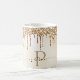 Glam Gold Glitzer Tropfen Elegantes Monogramm Kaffeetasse