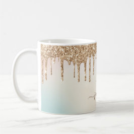 Glam Gold Glitzer Tropfen Elegantes Monogramm Kaffeetasse