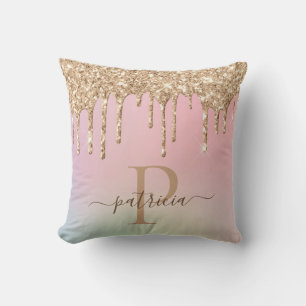 Glam Gold Glitzer Tropfen Elegantes Monogramm Kissen
