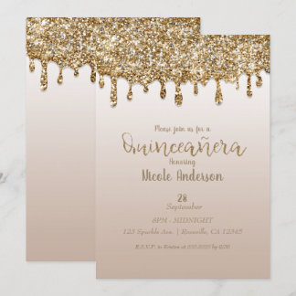 Glam Gold Glitzer Tropfen Quinceañera 15 Geburtsta Einladung