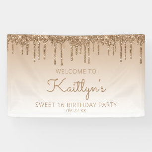 Glam Gold Glitzer Tropfen Sweet 16 Party Banner