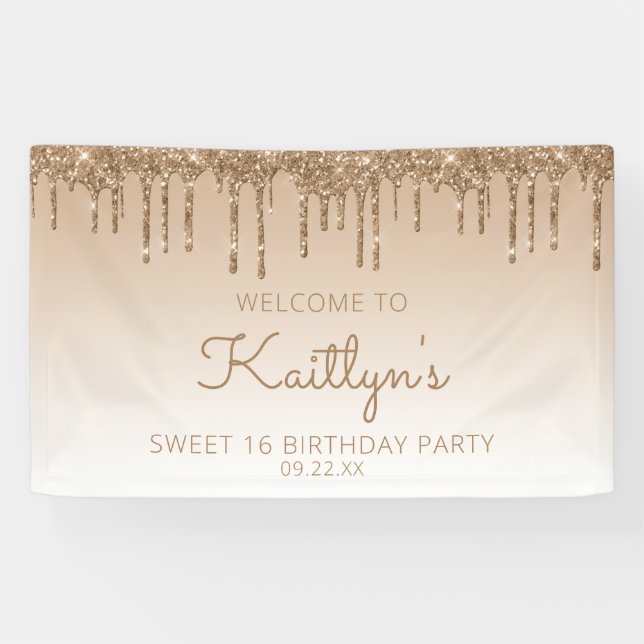 Glam Gold Glitzer Tropfen Sweet 16 Party Banner (Horizontal)