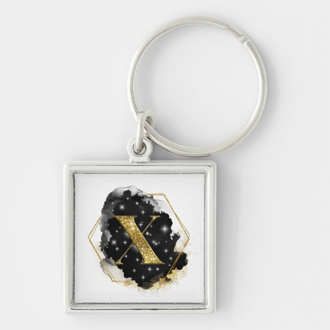 Glam Gold Glitzer X Monogram Schlüsselanhänger (Vorne)