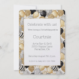 Glam Gold Glitzy Glitter Silver Balloons Birthday Einladung