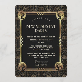 Glam Gold Great Gatsby 20's New Year's Eve Party Einladung