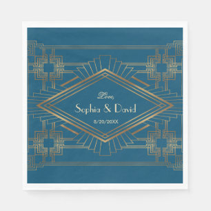 Glam Gold Great Gatsby Ocean Blue Wedding Serviette