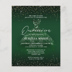 Glam Gold Green Princess Dress Quinceanera