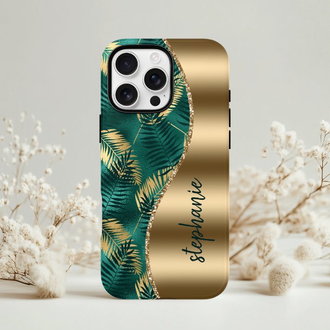 Glam Gold Green Tropical Foliage Case-Mate iPhone Hülle (Von Creator hochgeladen)