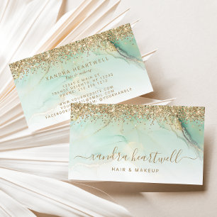 Glam Gold Grüner Marmor Glitter Schrift Visitenkarte