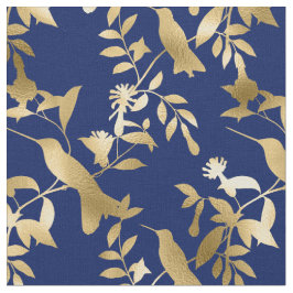 Glam Gold Hummingbirds Navy Blue Graphic Stoff
