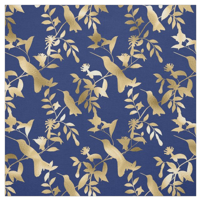 Glam Gold Hummingbirds Navy Blue Graphic Stoff (Muster)