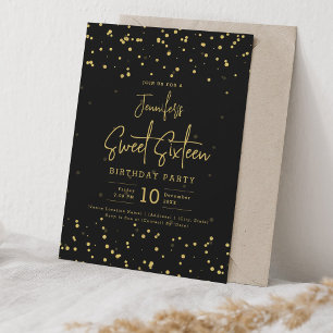 Glam Gold Imitats Foil Dots Sweet 16 Black Einladung