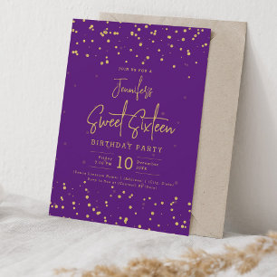 Glam Gold Imitats Foil Dots Sweet 16 Lila Einladung